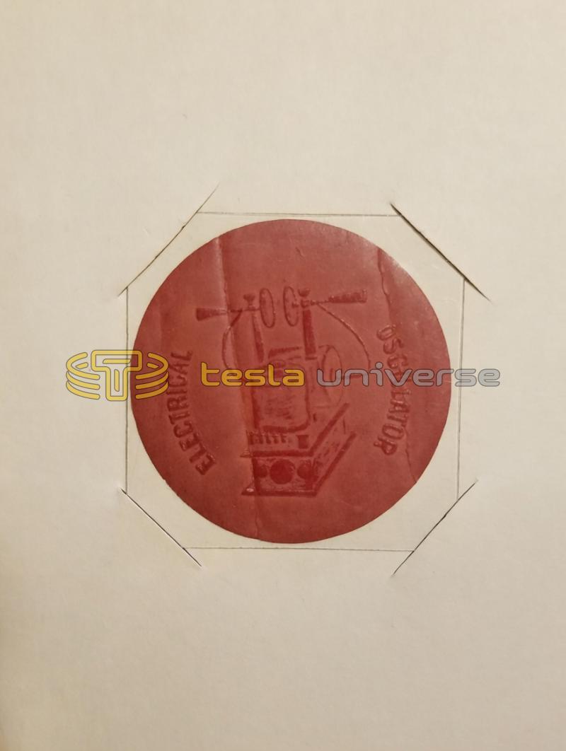 Nikola Tesla gummed seal featuring his oscillator