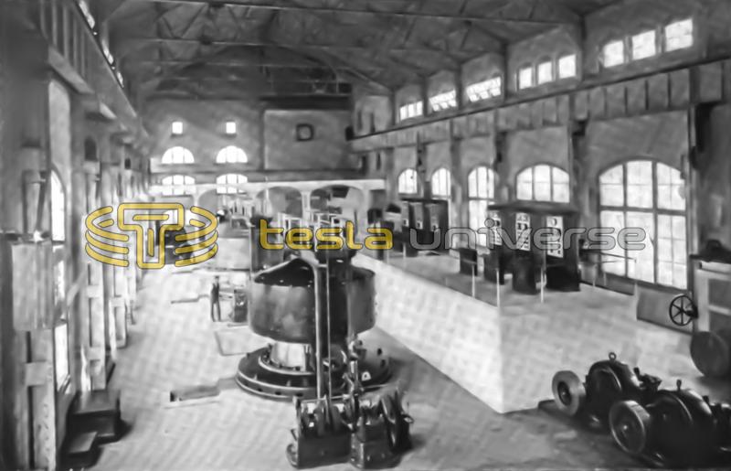 Interior view of the Niagara Falls power house showing Tesla's generators