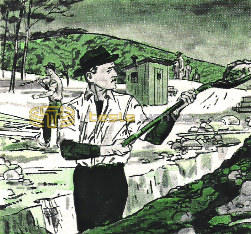 Drawing of Nikola Tesla digging ditches after leaving the employ of Edison