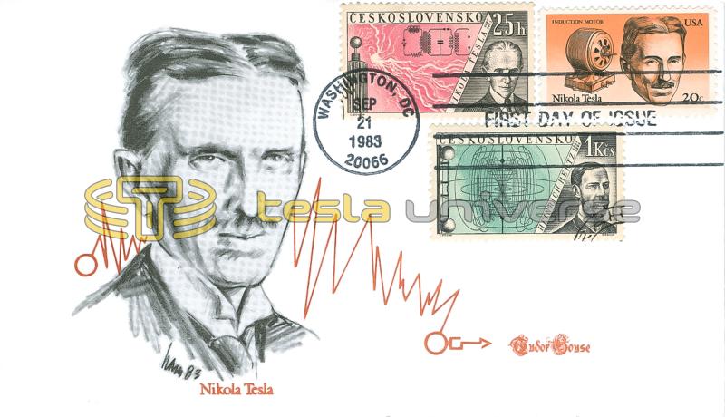 The Tesla stamp cover with additional Czech Tesla stamp