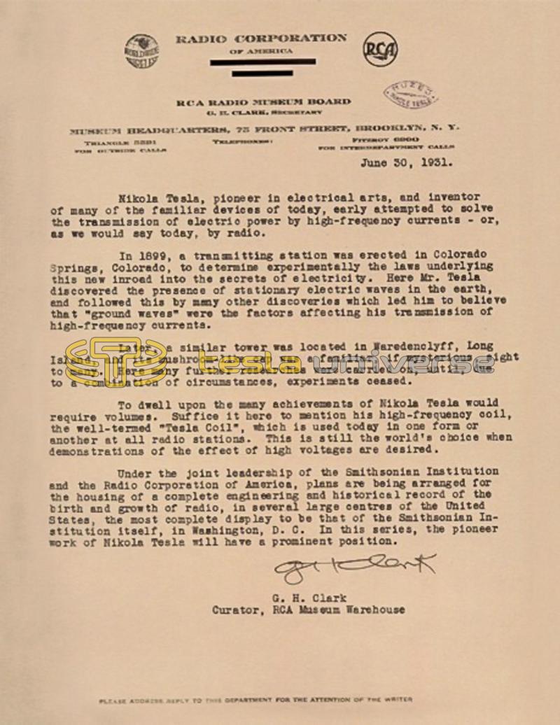 June 30th, 1931 letter from George H. Clark