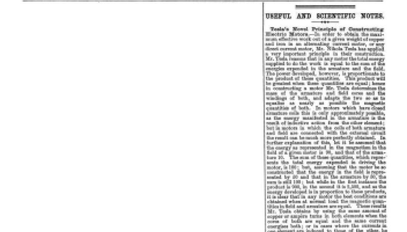 Preview of Tesla's Novel Principle of Constructing Electric Motors (reprint) article