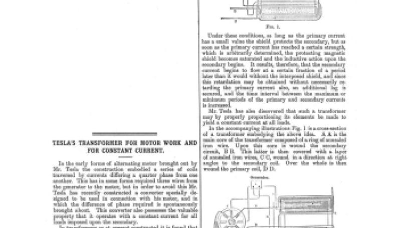 Preview of Tesla's Transformer for Motor Work and for Constant Current (reprint) article