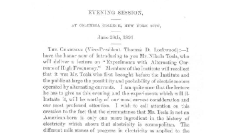 Preview of Minutes of the Evening Session w/ Nikola Tesla Lecture article