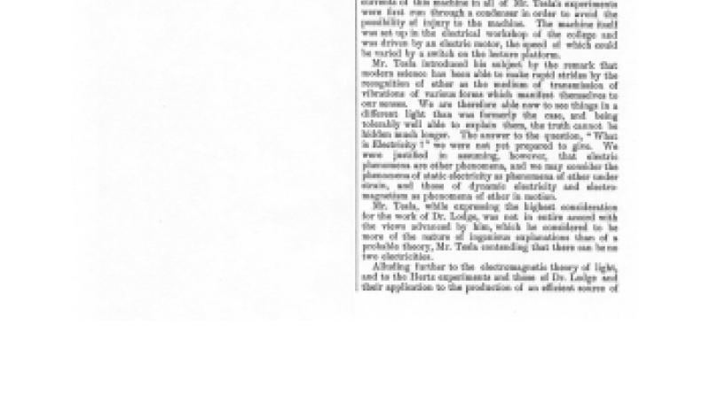 Preview of Tesla's Experiments with Alternating Currents of High Frequency (reprint) article