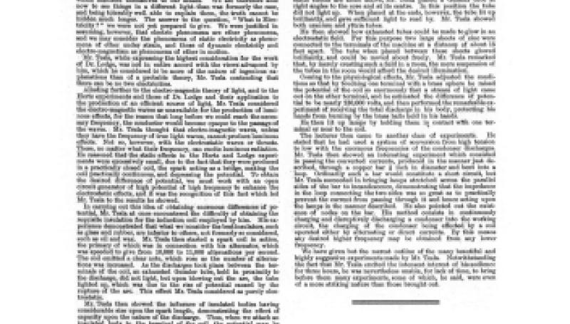 Preview of Tesla's Experiments With Alternating Currents of High Frequency (reprint 2) article