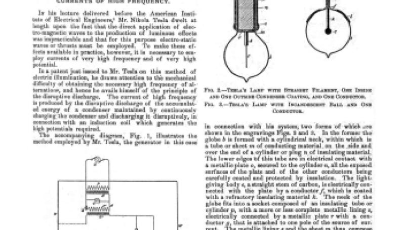 Preview of Tesla’s System of Electric Lighting with Currents of High Frequency article