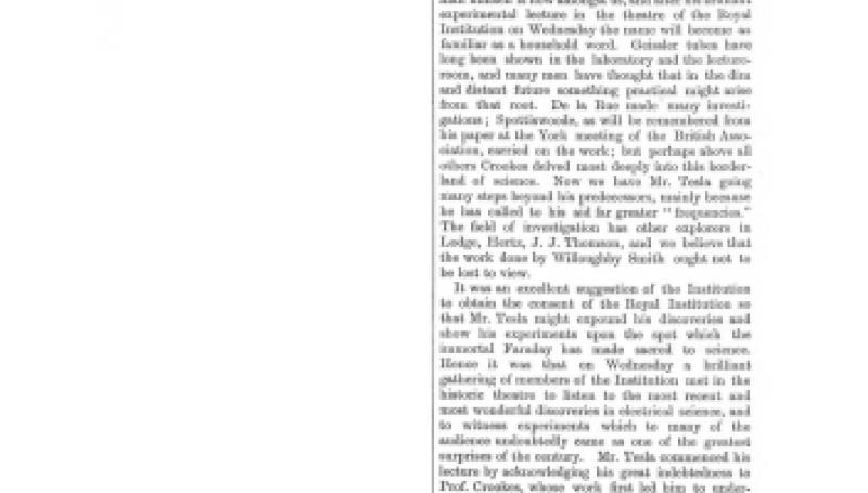 Preview of Tesla Holds Royal Institution Audience Spellbound article