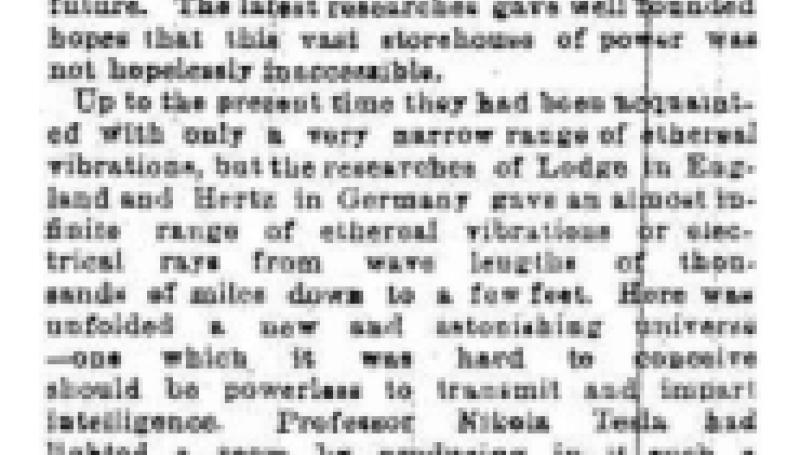 Preview of Telegraphy Without Wires - The Wonderful Electrical Possibilities of the Future Discussed article