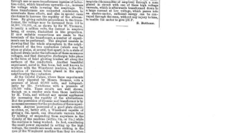 Preview of M. Tesla's Experiments - To "L." article