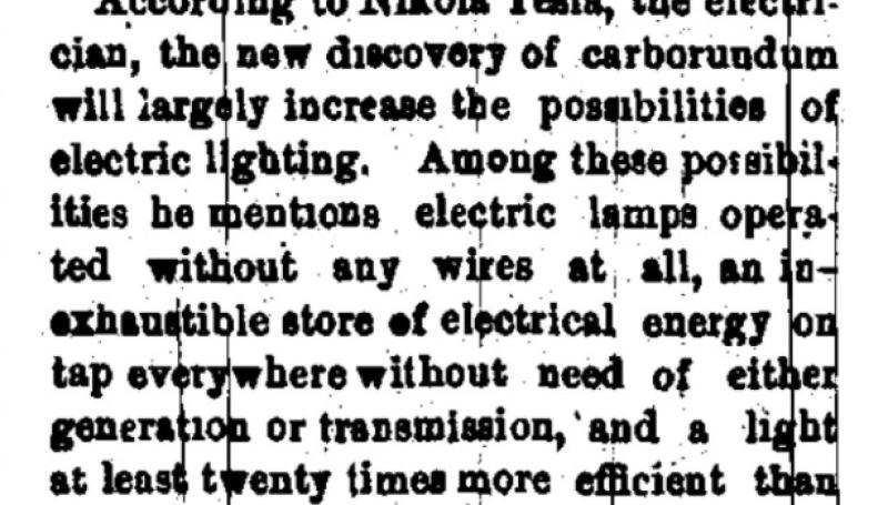 Preview of Nikola Tesla on the New Discovery of Carborundum article