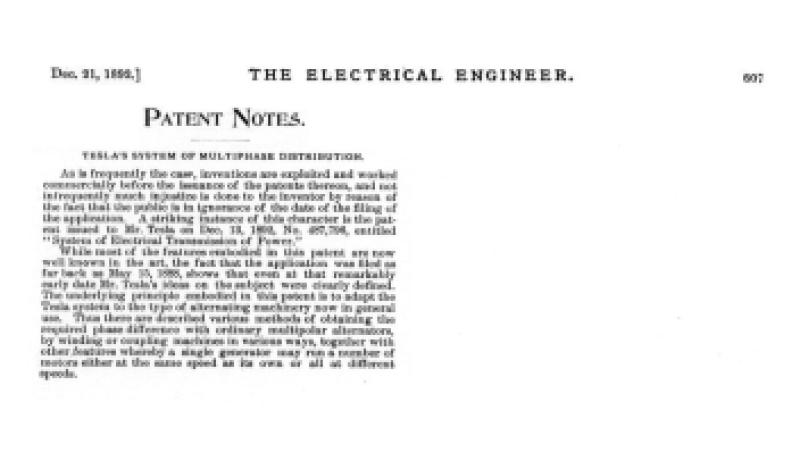 Preview of Patent Notes - Tesla's System of Multiphase Distribution article