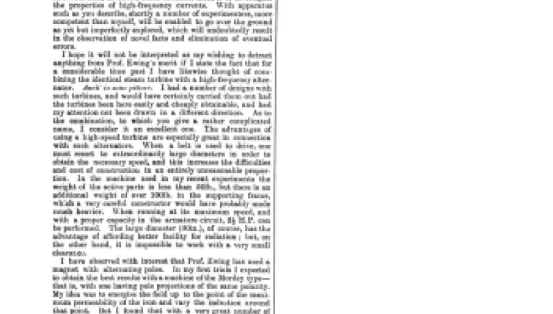 Preview of The Ewing High-Frequency Alternator and Parsons Steam Turbine article