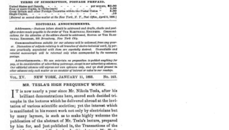 Preview of Mr. Tesla's High Frequency Work article