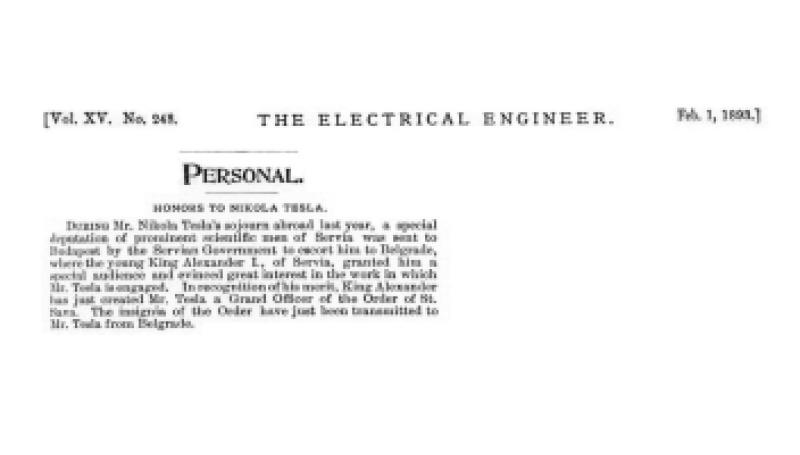 Preview of Personal - Honors to Nikola Tesla article