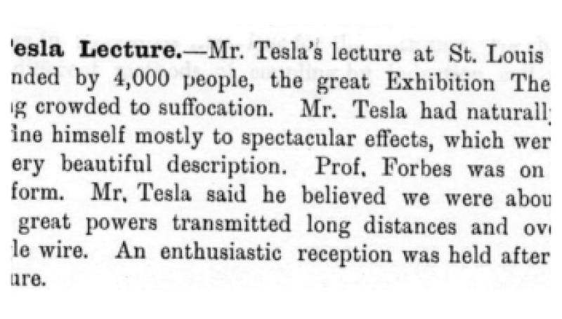 Preview of Tesla Lecture  - Theater Crowded to Suffocation article