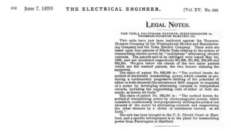Preview of Tesla Polyphase Patents - Westinghouse vs. Thomson-Houston Electric Co. article