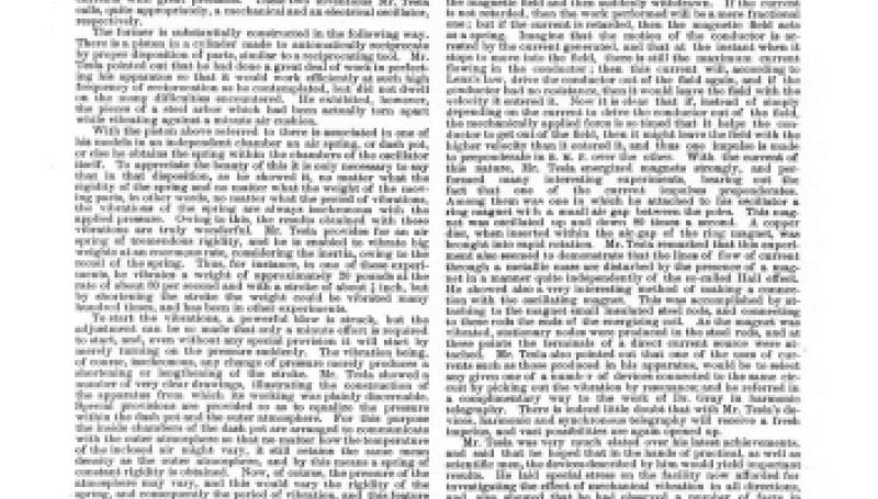 Preview of Mr. Tesla's Lecture on Mechanical and Electrical Oscillators article