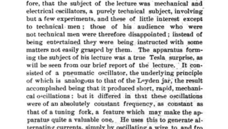 Preview of Editorial Comments Regarding the Nikola Tesla Lecture in Chicago article