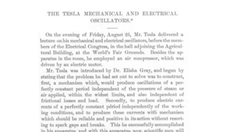 Preview of The Tesla Mechanical and Electrical Oscillators article