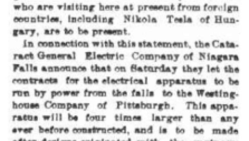 Preview of Electricity on the Canals - A Trial to Be Made Next Week - Niagara Falls as a Source of Power article