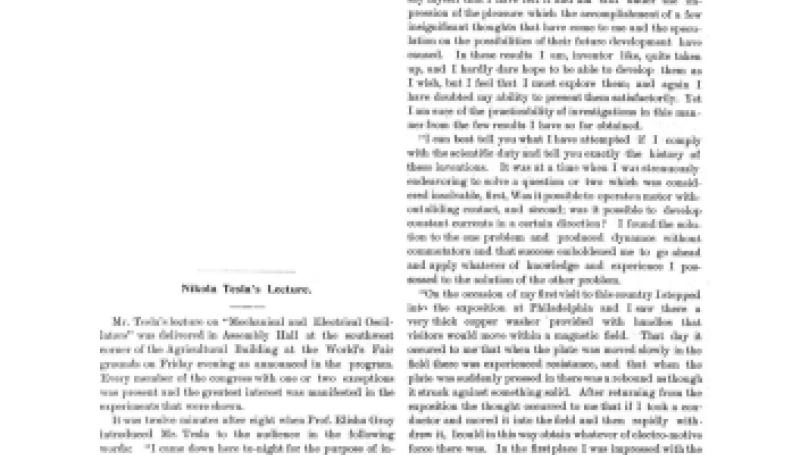 Preview of Nikola Tesla's Lecture article