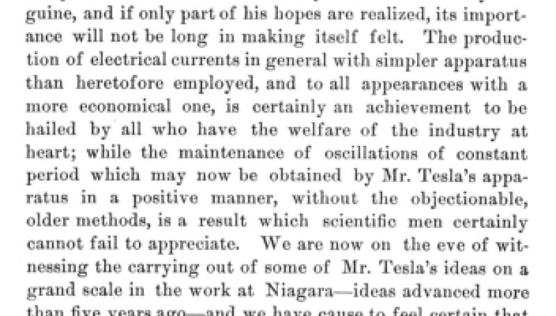 Preview of The Tesla Electrical Oscillator - Editorial (Nov. 11, 1893) article