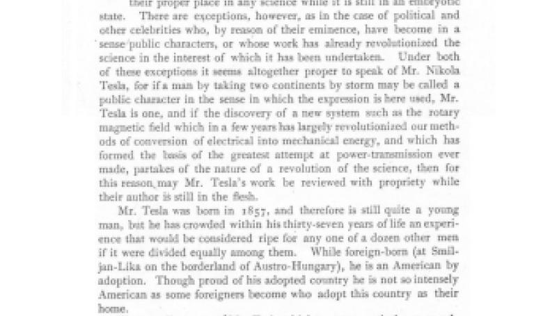 Preview of Nikola Tesla and His Work * (by Nelson W. Perry, E. M.) article