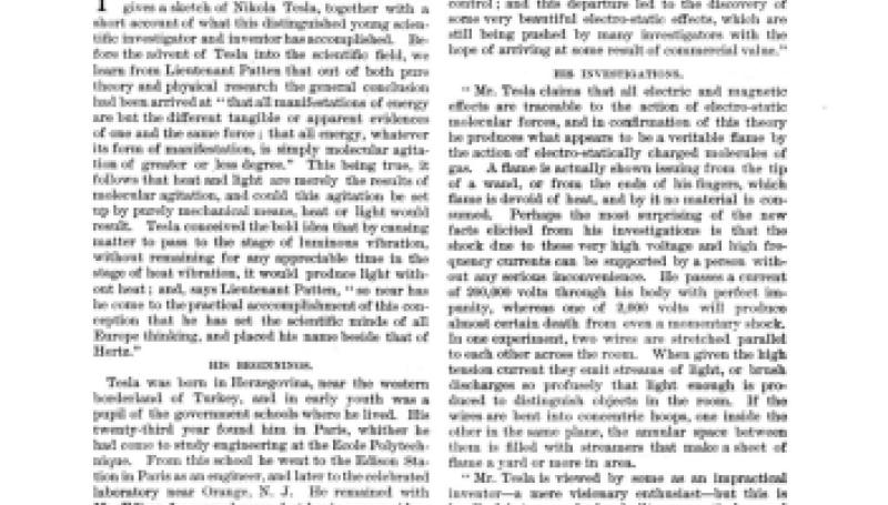 Preview of Nikola Tesla and His Works article