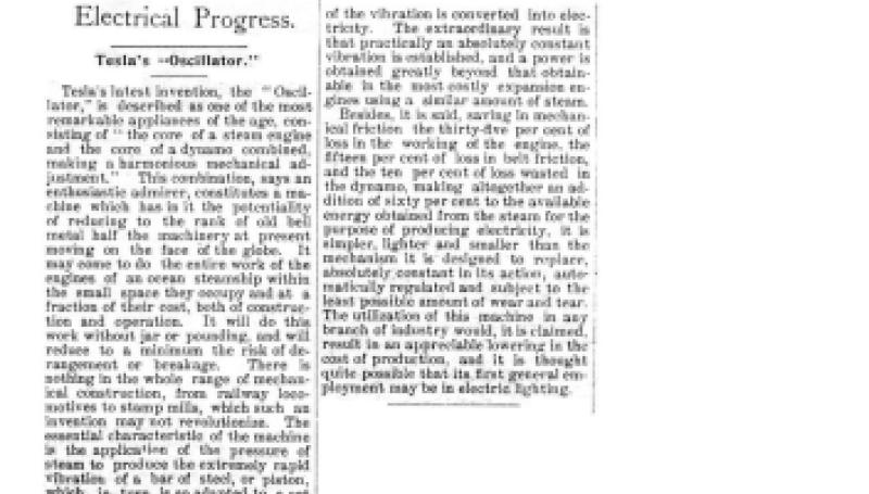 Preview of Electrical Progress - Tesla's Oscillator article