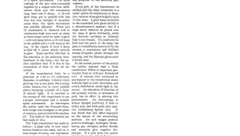 Preview of On Experiments with Tesla Currents article