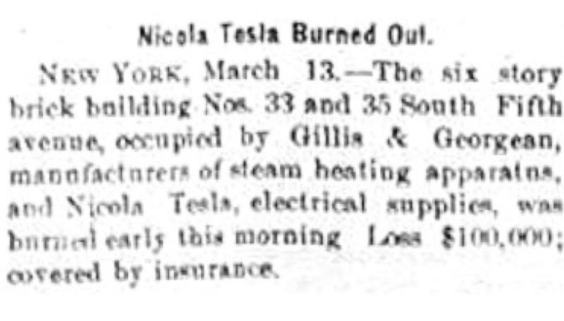 Preview of Nikola Tesla Burned Out (Mar. 13, 1895) article
