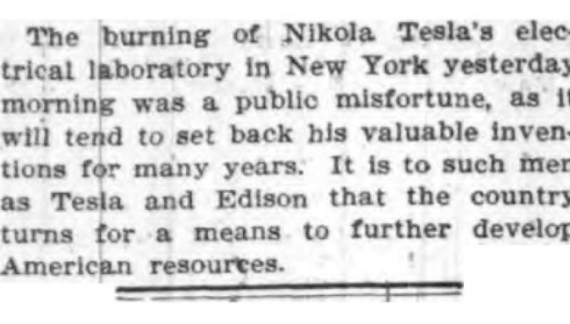 Preview of Burning of Nikola Tesla's Electrical Laboratory article