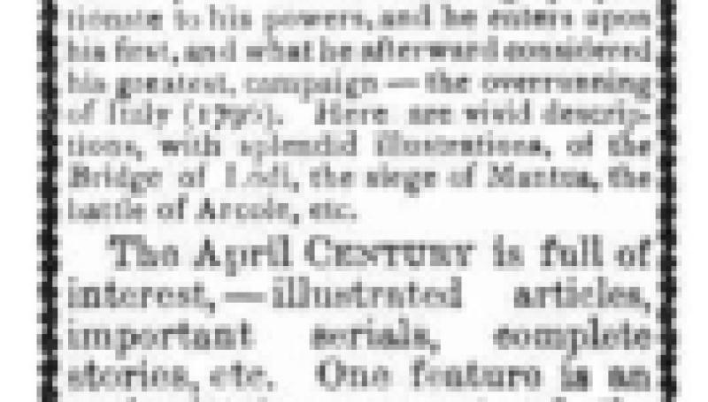 Preview of Announcement of Nikola Tesla Article in April, 1895 Issue of Century Magazine article