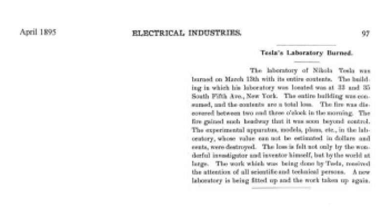 Preview of Tesla's Laboratory Burned article