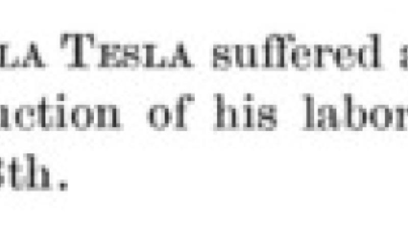 Preview of Notice of Fire at Tesla's Laboratory article