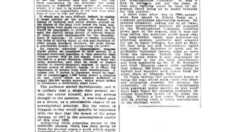 Preview of Nikola Tesla's Work at Niagara article