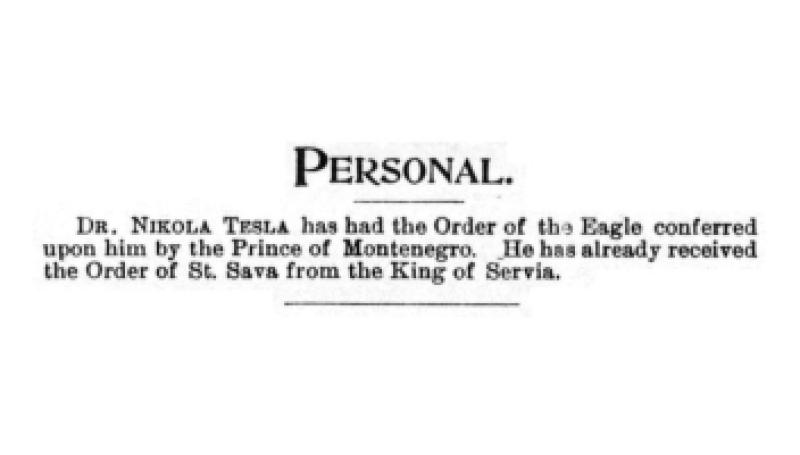 Preview of Personal - Honors Conferred Upon Nikola Tesla article