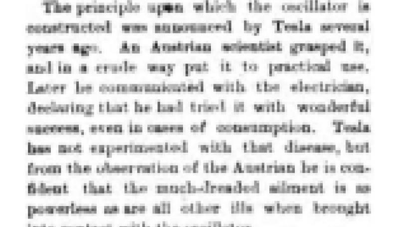 Preview of The Tesla Oscillator (Jan. 21, 1896) article