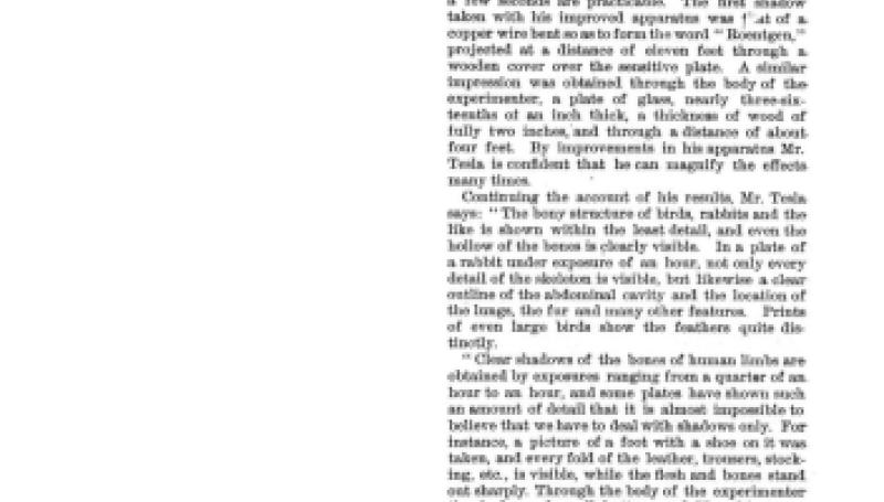 Preview of Tesla on Roentgen's Rays article