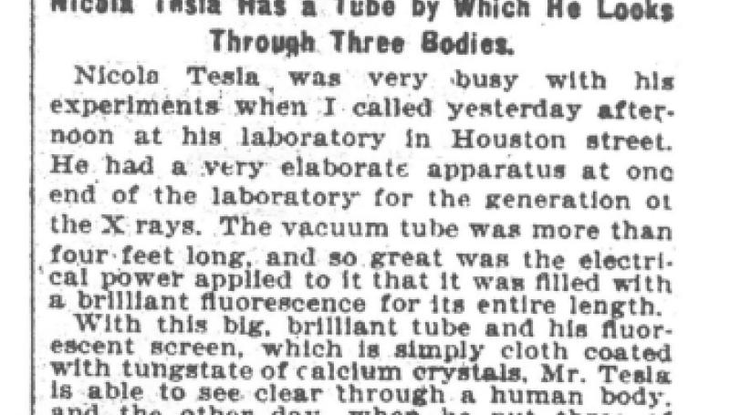 Preview of Saw Through Three Men - Nikola Tesla Has a Tube by Which He Looks Through Three Bodies article