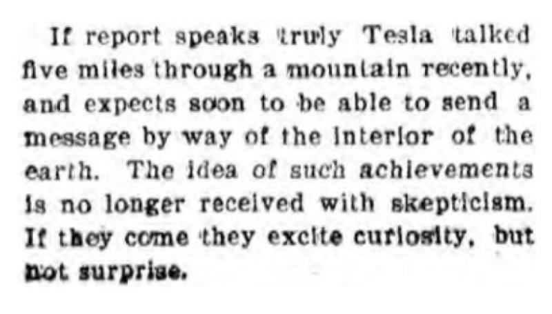 Preview of Tesla to Have Talked Five Miles Through a Mountain article