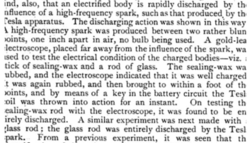 Preview of Discharge of an Electrified Body by Means of the Tesla Spark article