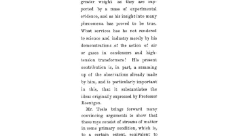 Preview of Tesla on the Nature of the Roentgen Rays article