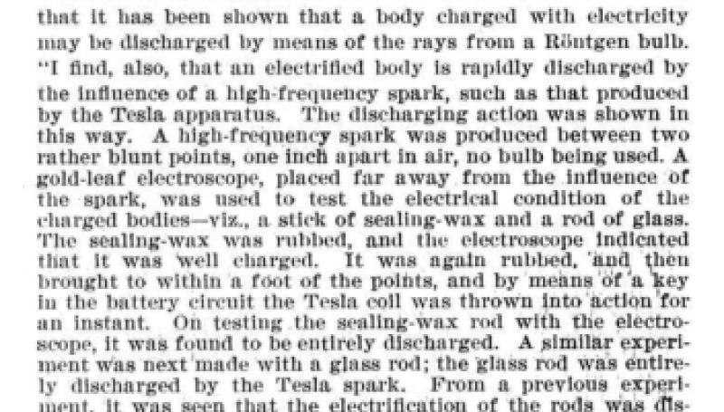 Preview of Discharge of an Electrified Body by Means of the Tesla Spark (reprint) article
