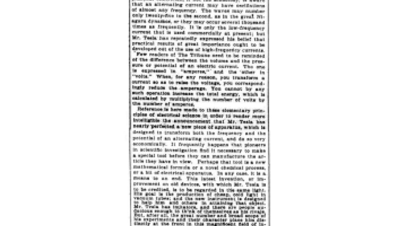 Preview of Tesla's Electric Oscillator - Improved Apparatus for Exciting Waves of High Frequency article