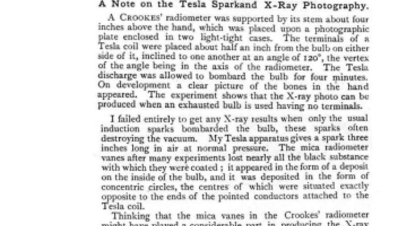 Preview of A Note on the Tesla Spark and X-Ray Photography article