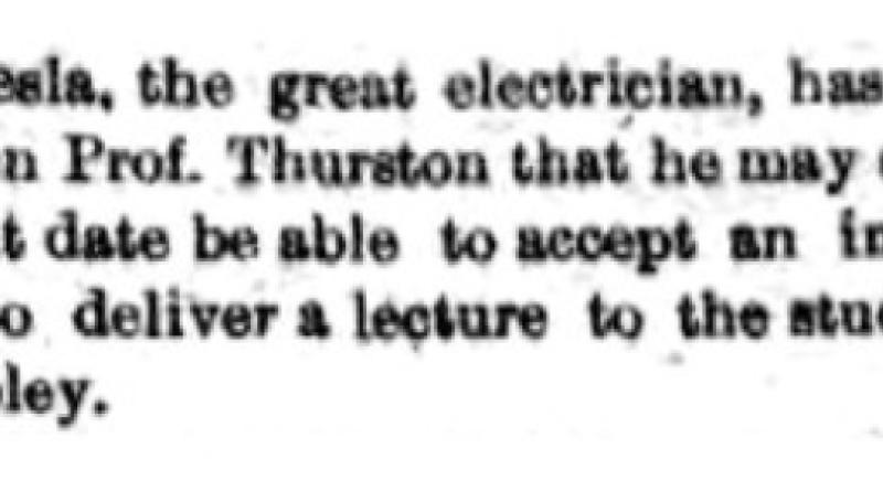 Preview of Tesla May Lecture at Sibley article