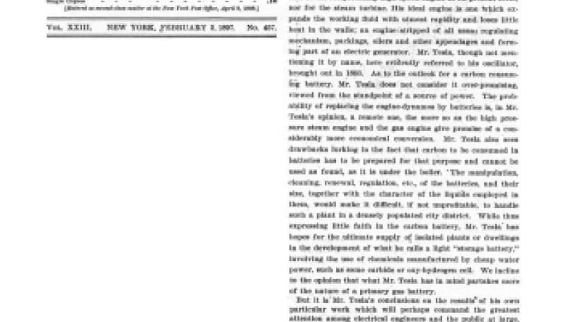 Preview of Mr. Tesla's Views on the Future of Electricity article