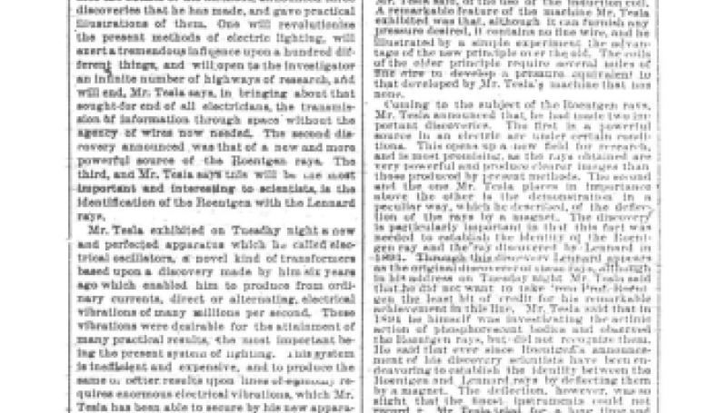 Preview of Tesla's New Discoveries - Great Achievements Announced to the Academy of Science article